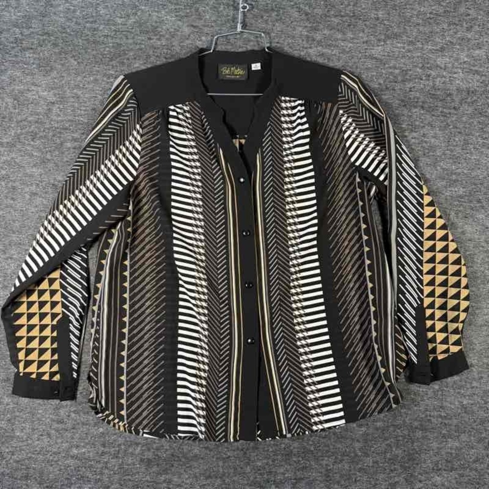 Bob Mackie Art Shirt Womens 1X Geo Abstract Button Up Blouse